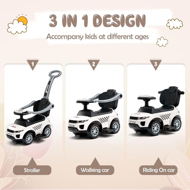 Olakids 4 in 1 Ride on Push Car, Toddlers Stroller Sliding Walking Toy with Horn, Music, Lights, Removable Guardrails Handle, Underneath Storage, Foot-to-Floor Walker for Boys Girls (Ivory White) - Image 3
